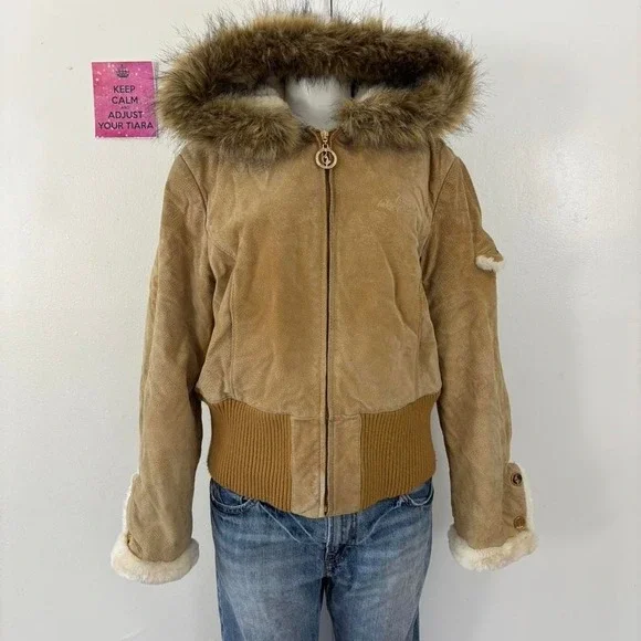 rare baby phat leather fur hooded jacket - Picture 5 of 8